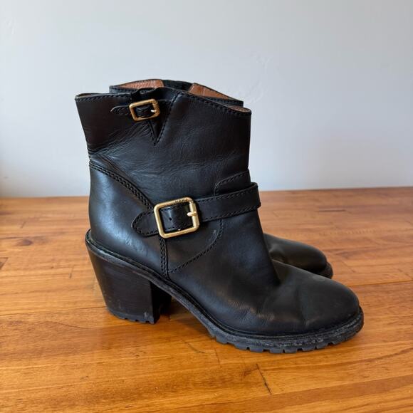 Marc By Marc Jacobs Black Leather Buckle Heeled Moto Booties Size 38.5 - Picture 1 of 7
